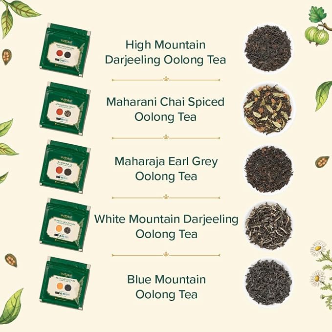 VAHDAM Assorted Oolong Tea Sampler Gift Set (5 Flavors) – Gluten-Free, Non-GMO | 5 Unblended Loose Leaf Teas | Tea Variety Pack | Gift for Women & Men