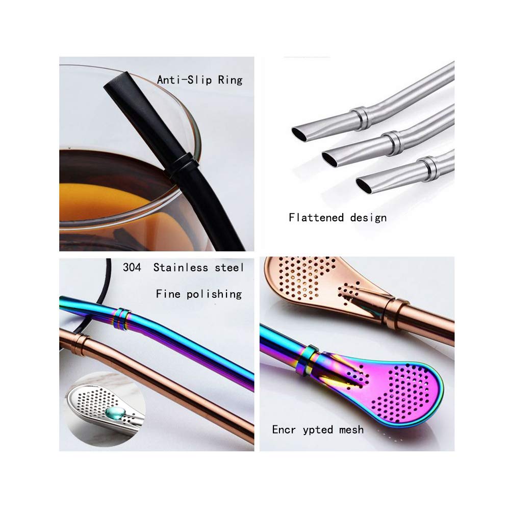 Datconect Yerba Mate Bombilla Stainless Steel Straw Loose Leaf Tea Infuser Dringking Spoons Filter Stirring Straws Pack of 5