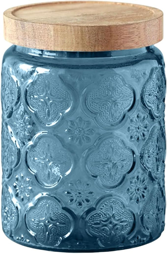 Glass Jar with Lid, Vintage Glass Storage Jars with Airtight Lid Coffee Canister Sugar Container for Kitchen Counter Pantry, Spice, Candy