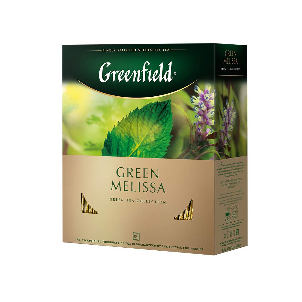 Greenfield Green Melissa Green Tea - 100 Individually Wrapped Tea Bags - Green Tea with Lemon Balm, Peppermint, and Natural Lemon Flavor - Refreshing Citrus Herbal Blend - 5.29 oz