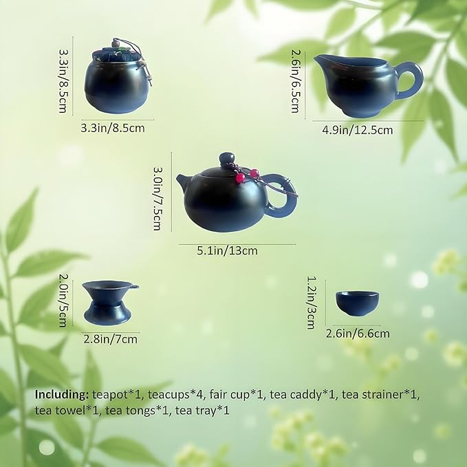 Portable Chinese Gongfu Tea Set - Handcrafted Ceramic Tea Set for Chinese/Japanese Tea Ceremony, Complete with Teapot & 4 Cups, Travel-Friendly Gift Set(Black)