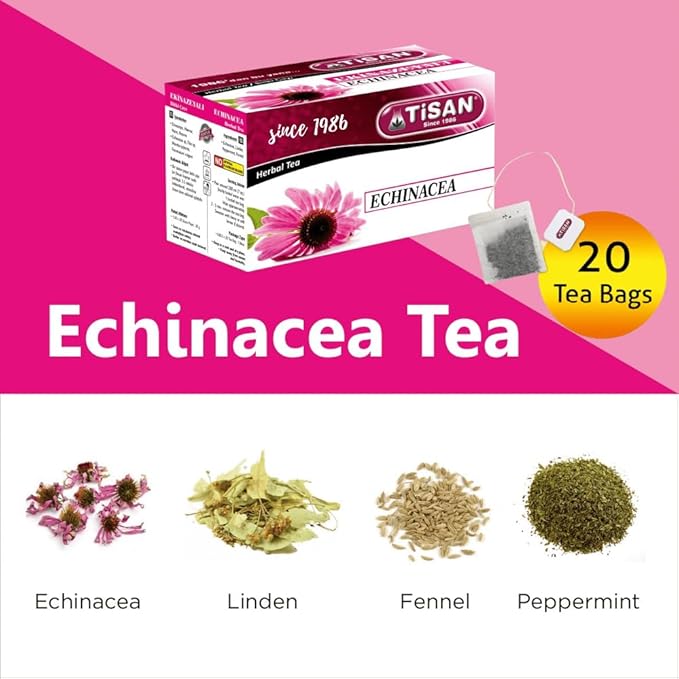 Echinacea Tea from Tisan – 40 Herbal Tea Bags, Natural Herbal Blend, Daily Balance