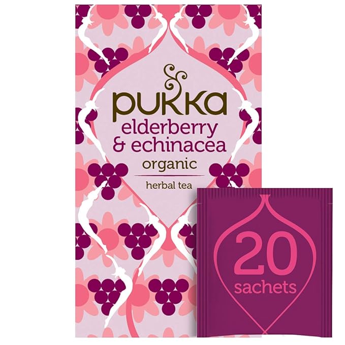 Pukka Elderberry & Echinacea Organic Herbal Tea, Perfect for Wellness Support, Caffeine Free, 20 Total Tea Bags