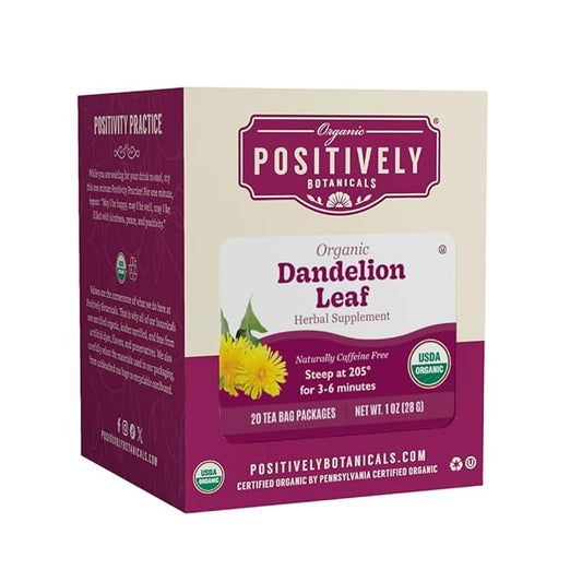 Organic Positively Botanicals Company, Dandelion Leaf Herbal Tea Bags, 20 Count