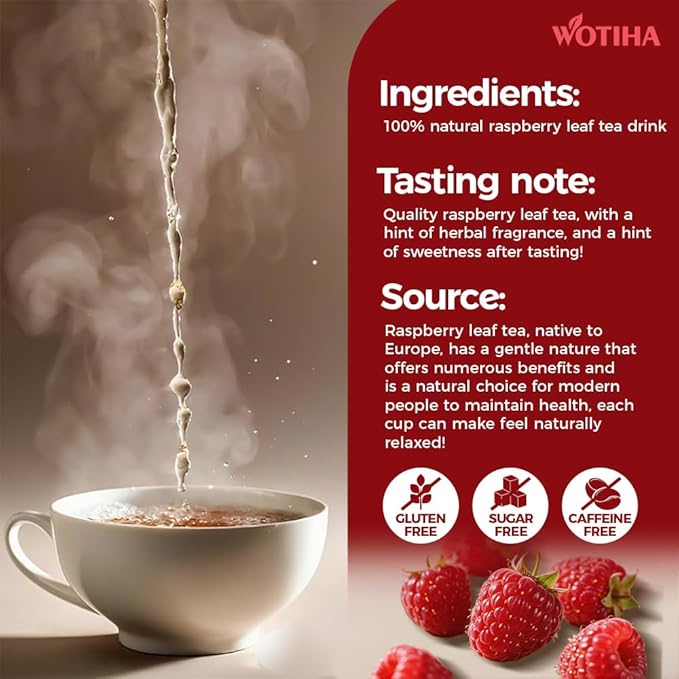 WOTIHA-Natural Raspberry Leaf Tea 120g. 80 TeaBags. Pure Red Raspberry Leaf Herbal Tea. Non-GMO • Additive-Free • Caffeine-Free