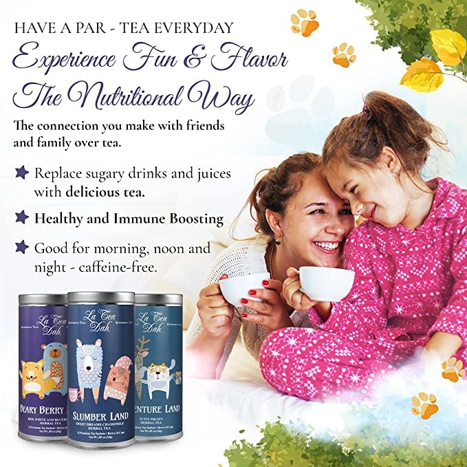 Sweet Dreams Lavender Chamomile Tea for Kids by La Tea Dah, Children's Sleepy Tea Bags with Chamomile Flowers, Lavender, Mint, & Lemongrass, Tea Party Supplies, Slumber Land (12 Decaf Tea Bags)