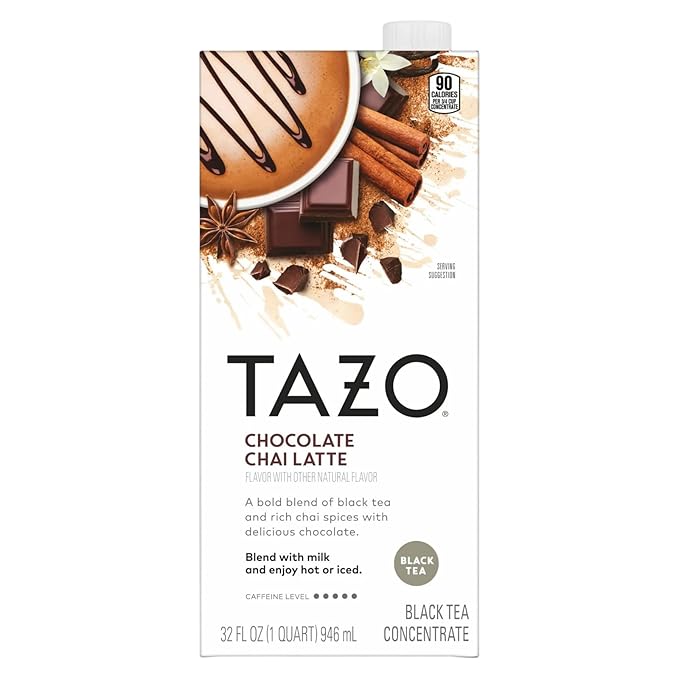 TAZO Chocolate Chai Latte, Flavored Black Tea Concentrate, 32 Fl Oz Carton (Pack of 6)