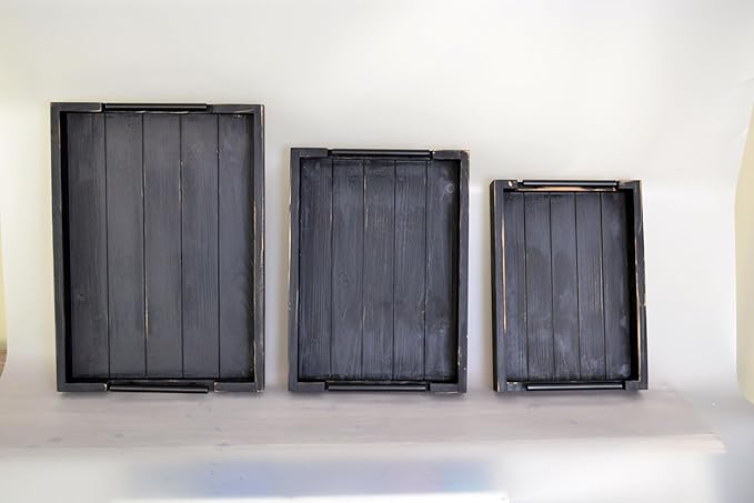 Coffee Table Tray Decorative Nested Vintage Wood Serving Tray Set for Eating, Breakfast, Party, Kitchen, Ottoman