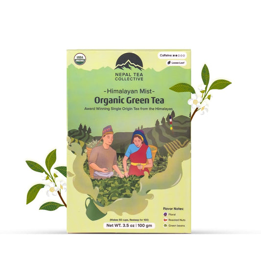 NEPAL TEA Smooth, Mild Organic Green Tea Loose Leaf | Low Astringency, Great for New Green Tea Drinkers | Single Origin Himalayan Family Farm | 3.5Oz / 100g (Himalayan Mist)