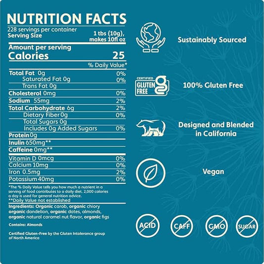 Teeccino Dandelion Caramel Nut Herbal Coffee - Caffeine-Free Coffee Alternative with Prebiotics, Gluten Free, Acid Free - Medium Roast, 5 lb