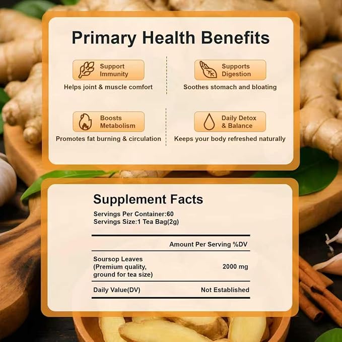 Ginger Turmeric Tea 2g x 60 Teabags | 100% Golden Blend for Wellness | Powerful Antioxidant & Natural Digestion Metabolism Support | Warming, Caffeine-Free Herbal Tea
