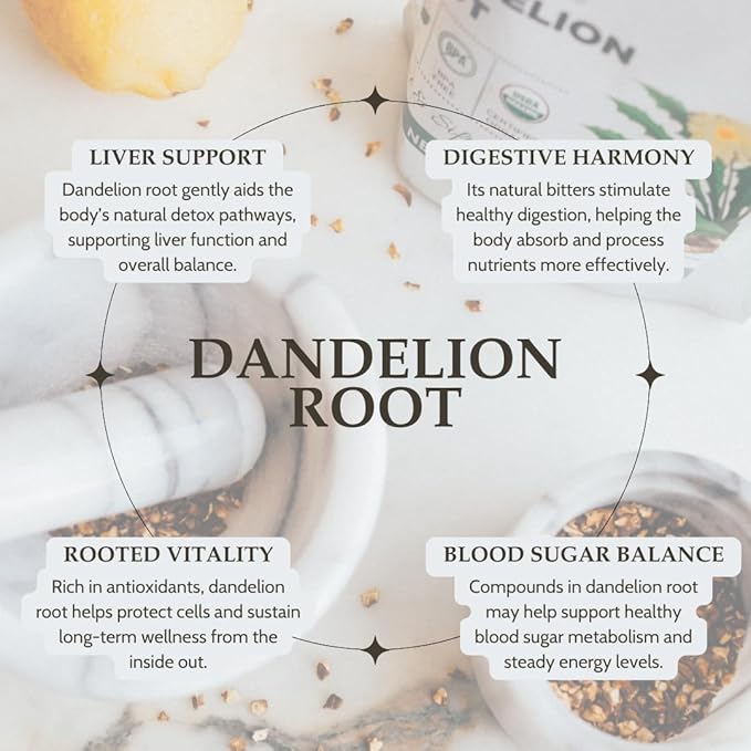 Organic Dandelion Root 4 oz. (113g), USDA Certified Organic Dandelion Root Loose Tea, Dried Dandalion Herb, Dandilion, Cut & Sifted