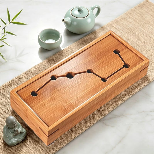 JIKUGO Bamboo Tea Tray, Small Wooden Tea Serving Tray for Tea Set, Compact Japanese Tea Tray for Home Office Tabletop Decor, Natural Bamboo Chinese Kungfu Tray, 11'' x 4.6''