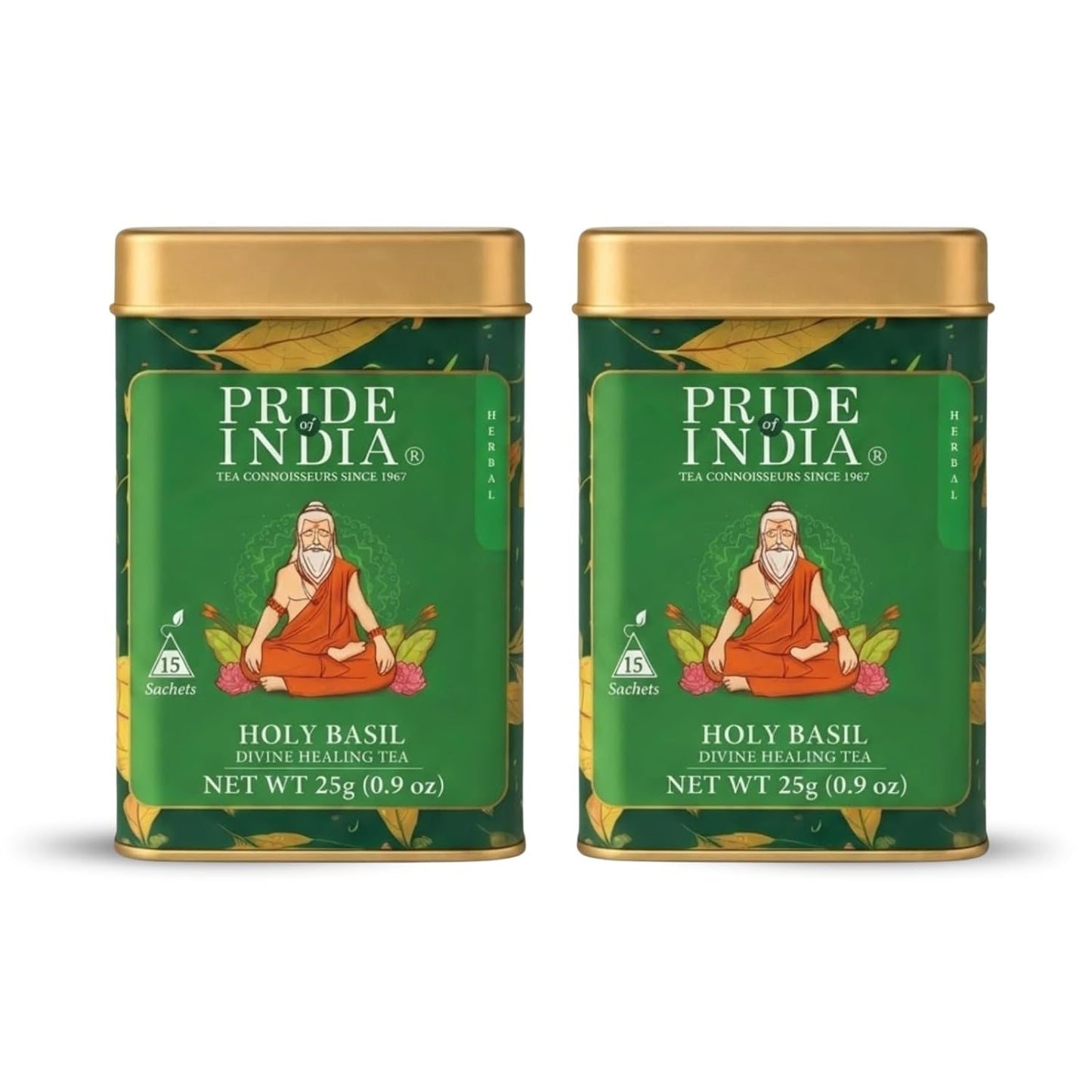 Pride of India Holy Basil Herbal Tea – 30 Pyramid Tea Bags (2 PACK) | Individually Wrapped Pure Tulsi Leaf Divine Healing Tea for Daily Calm &amp; Mindful Living | Caffeine Free