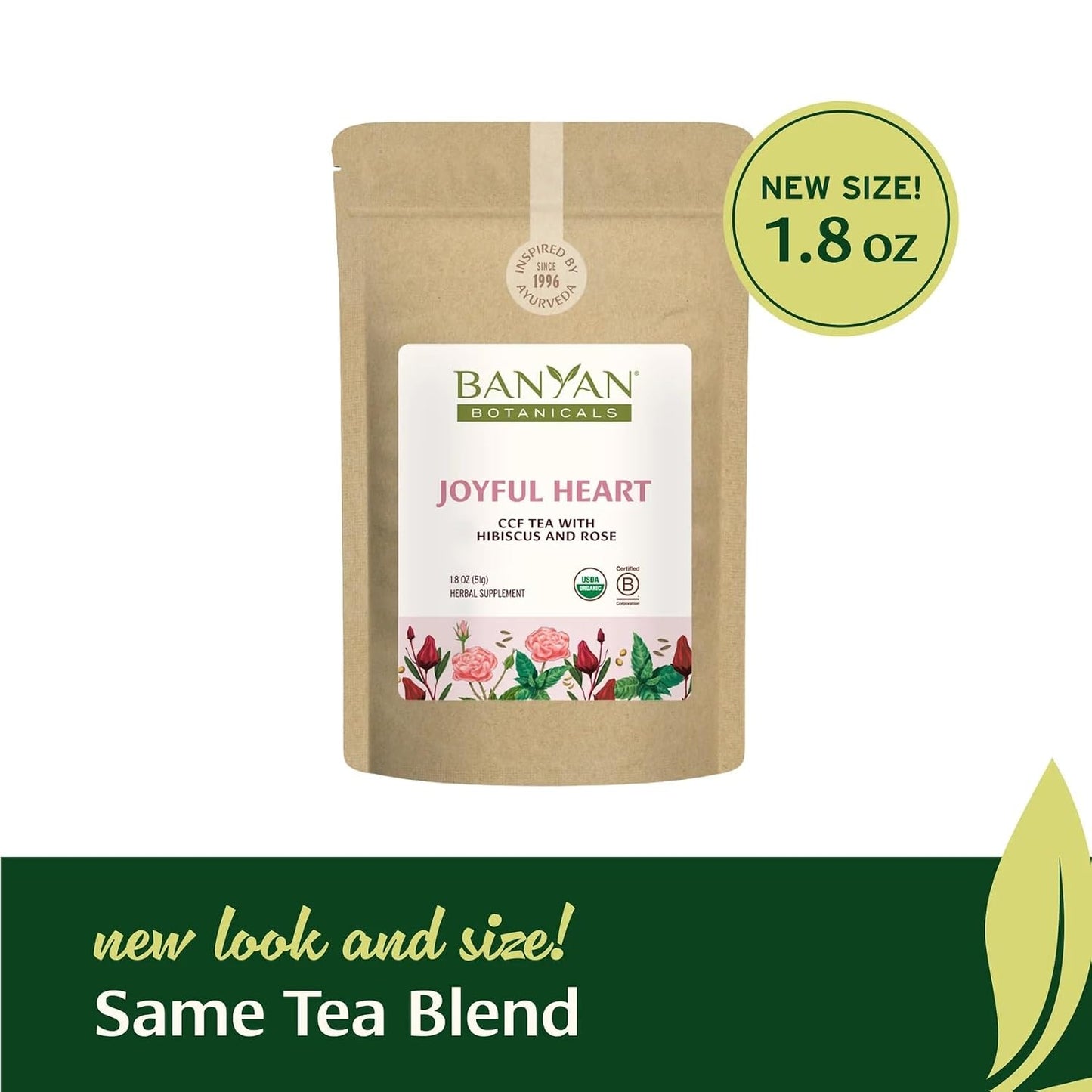 Banyan Botanicals Joyful Heart CCF Tea – Loose Leaf Organic Herbal Tea – Uplifting and Aromatic CCF Tea with Hibiscus, Tulsi, and Rose – 1.8 oz. – Non-GMO Sustainably Sourced Herbal Loose Leaf Tea