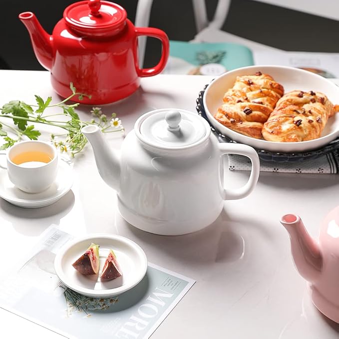 Sweejar 35 oz Porcelain Tea Pot, Teapot with Removable 18/8 Stainless Steel Infuser, Microwave & Dishwasher Safe Tea Maker
