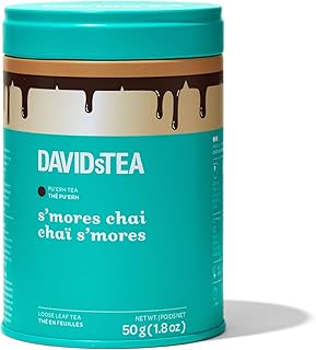 DAVIDsTEA S’mores Chai Tea – Loose Leaf Tea - Dessert‑Style Pu’erh Blend with Marshmallow, Chocolate & Cinnamon – 50g Iconic Tin - Cozy Campfire‑Inspired for Tea Lattes