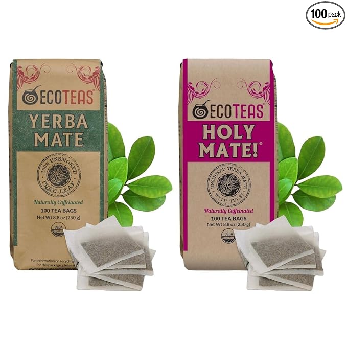 ECOTEAS Organic Holy Mate! & Yerba Mate Unsmoked Yerba Mate Bundle (100 Tea Bags each)