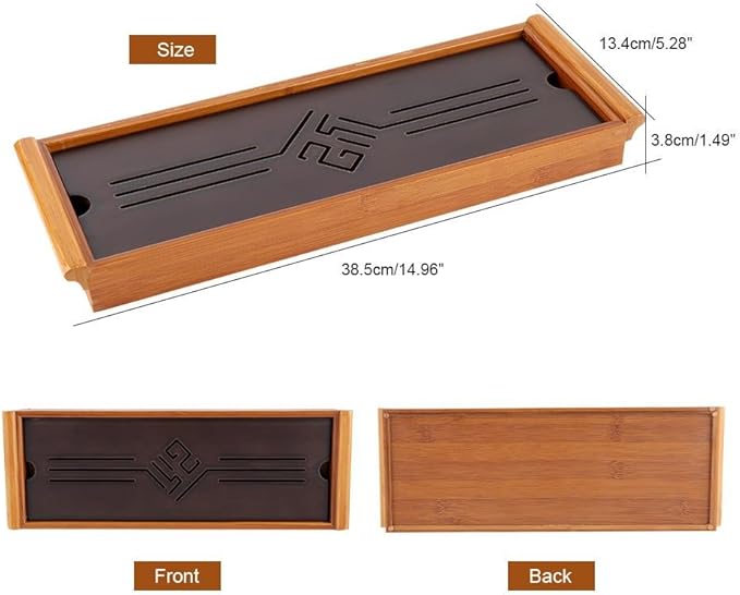 Tea Tray Drainage Type Cup Plate Traditional Chinese Serving Tray Kung Fu Tea Accessory 14.96 x 5.28 x 1.49inch