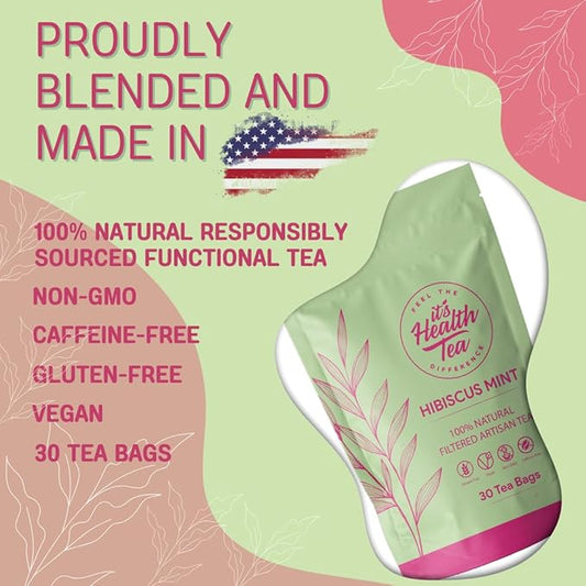 Hibiscus Mint Herbal Tea – 30 Tea Bags – Caffeine-Free, Antioxidant-Rich Botanical Blend for Wellness & Daily Comfort – Refreshing Herbal Infusion