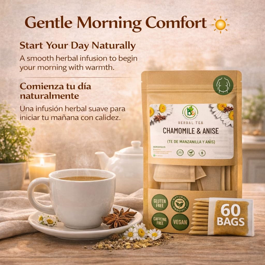 Manzanilla & Anís Té (Chamomile & Anise) – 60 Premium Tea Bags – 100% Natural Herbal Infusion – Traditional Digestive Comfort