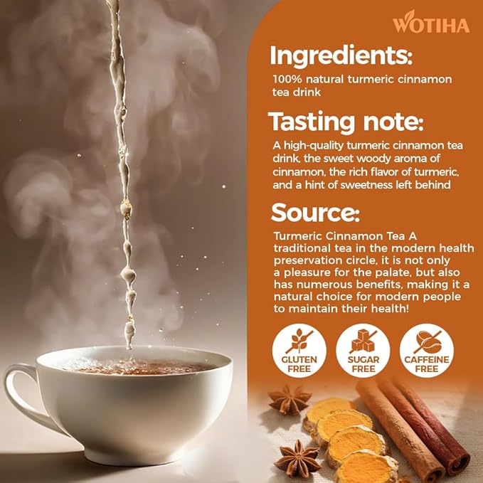 WOTIHA-Natural Turmeric Ginger Cinnamon Tea bags 180g，100% Natural High-Concentration Ingredients ，Herbal Tea
