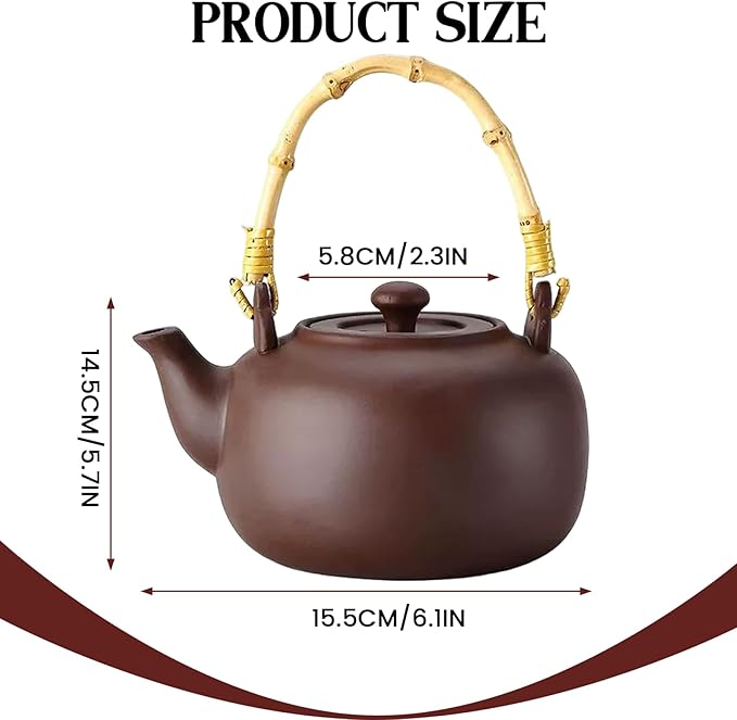 Japanese Tea Pot 800ml/28oz Purple Sands Clay Teapot with Wood Handle Kungfu Teapot for Stovetop