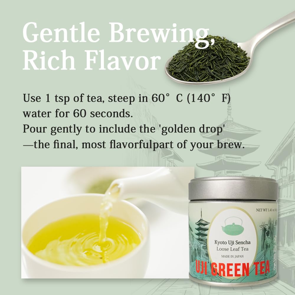 Premium Uji Sencha Green Tea – Authentic Japanese Loose Leaf Tea from Kyoto, 1.41 oz (40g) Tin – Freshly Harvested, Aromatic & Smooth Japanese food