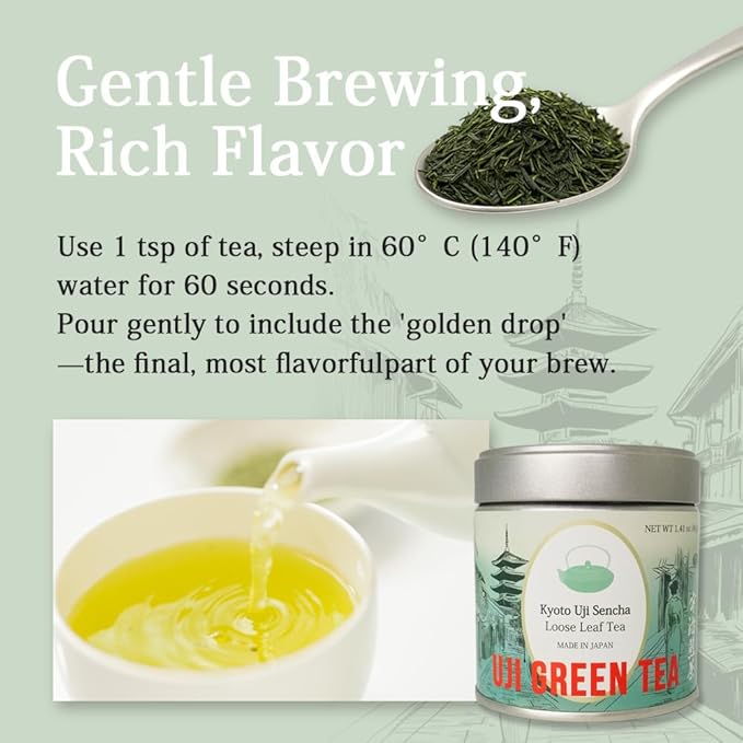 Premium Uji Sencha Green Tea – Authentic Japanese Loose Leaf Tea from Kyoto, 1.41 oz (40g) Tin – Freshly Harvested, Aromatic & Smooth Japanese food