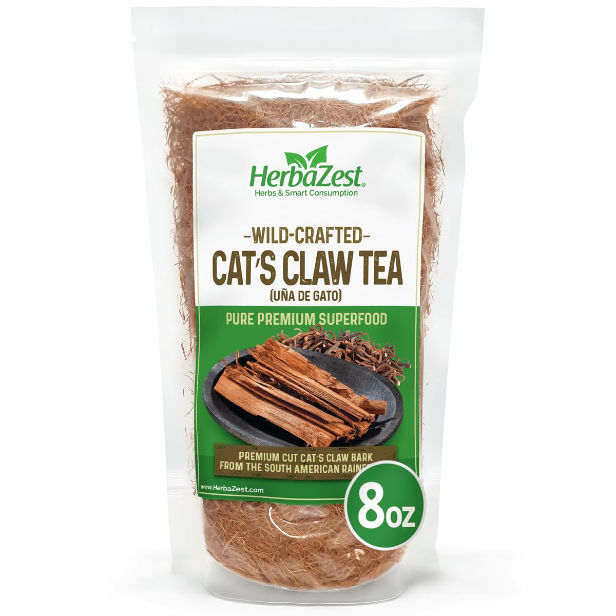 HerbaZest Cat's Claw Tea (Una de Gato), 8 oz – Wild-Crafted, Caffeine-Free