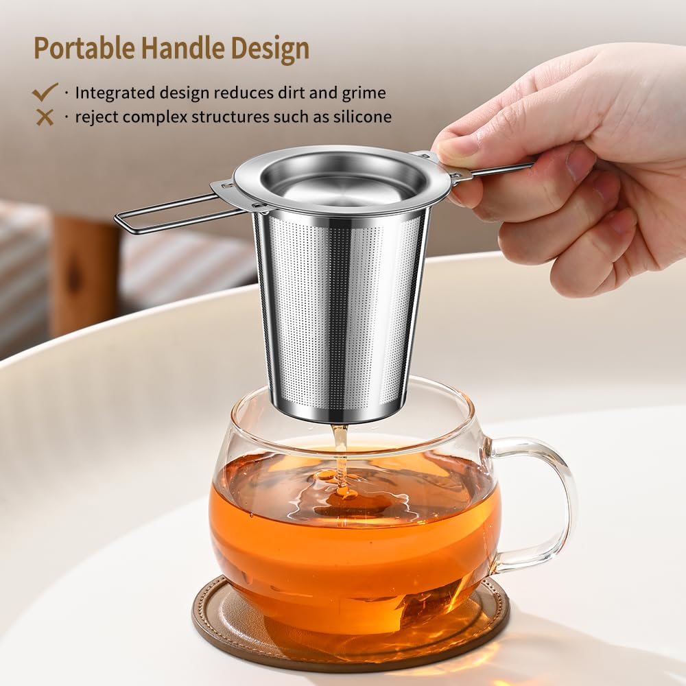 2Pack Long-Handled Tea Strainer, BOMANSI BOMS Stainless Steel Tea Infuser Basket Sitting in Mugs, Tea Infusers for Loose Tea