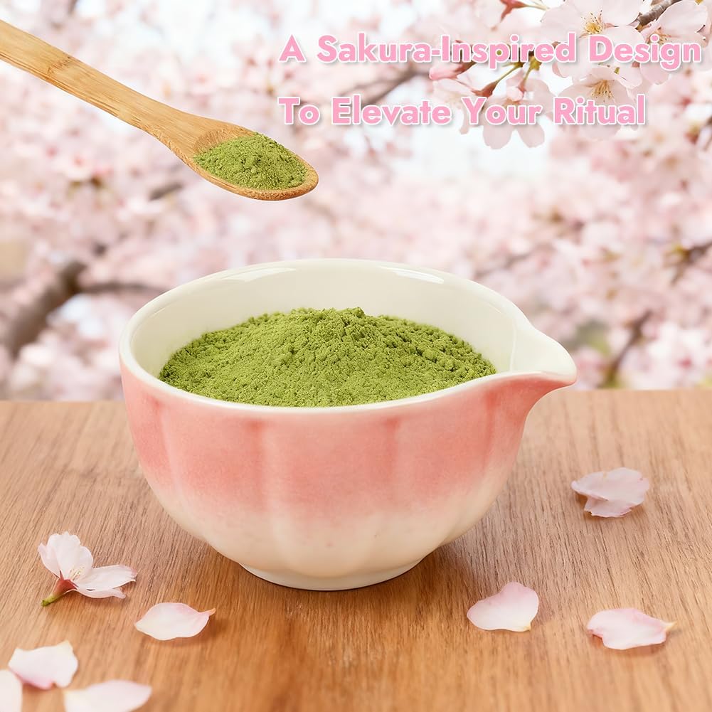 Matcha Whisk Set, 6 PCS Matcha Set-Ceramic Bowl, Matcha Whisk, Whisk Holder, Scoop, Spoon &amp; Sifter, Complete Matcha Ceremony Kit Set (Pink)