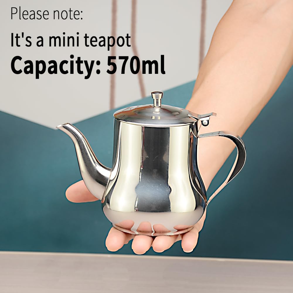 SANQIAHOME Small 570ml (20 oz) Stainless Steel Teapot, Mirror Polish