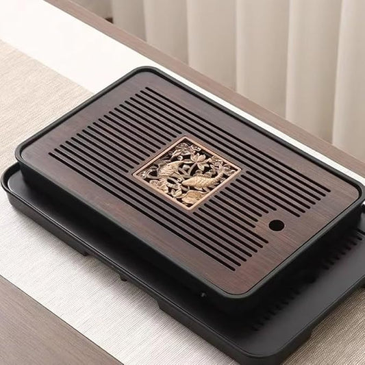 Bamboo Tea Tray, Chinese Tea Tray, Gongfu Tea Table with Water Storage Box, Household Filter Tea Serving Tray Set for Home Office Bar