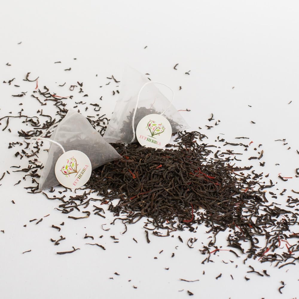 Eupherbia Saffron Black Tea, Handpicked, Highland Grown Whole Leaf Tea, Enriched with Premium Saffron Threads, Brisk, Earthy, Aromatic, Individually Wrapped Tea Sachets (Pack of 12) (2 Pack)