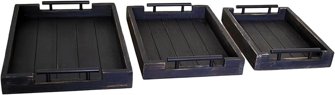 Coffee Table Tray Decorative Nested Vintage Wood Serving Tray Set for Eating, Breakfast, Party, Kitchen, Ottoman