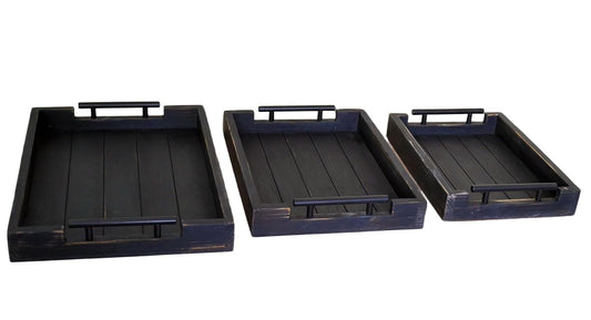 Coffee Table Tray Decorative Nested Vintage Wood Serving Tray Set for Eating, Breakfast, Party, Kitchen, Ottoman