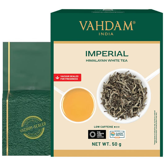VAHDAM, Imperial White Tea Leaves From Himalayas (25 Cups/1.76oz) High Elevation Grown, White Tea Loose Leaf Tea | Pure Unblended Loose Leaf Tea | Vacuum Sealed