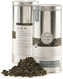 Golden Moon Tea Tie Guan Yin Oolong Tea - Organic Green Tea - Wulong Variety - Loose Leaf, Non-GMO - Travel Tin (30 Servings)
