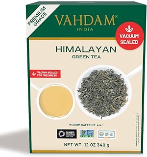 VAHDAM, Green Tea Leaves From Himalayas 170+ Cups (12oz) High Elevation Grown Green Tea Leaves From Himalayas | Pure Unblended Single Origin Green Loose Leaf Tea | Vacuum Sealed