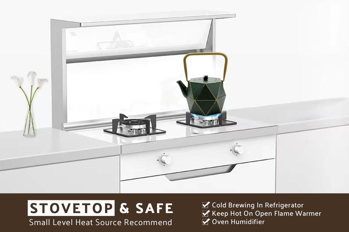 Toptier Cast Iron Teapot, Stovetop Safe Japanese Cast Iron Tea Kettle, Diamond Design Tea Pot with Removable Infuser for