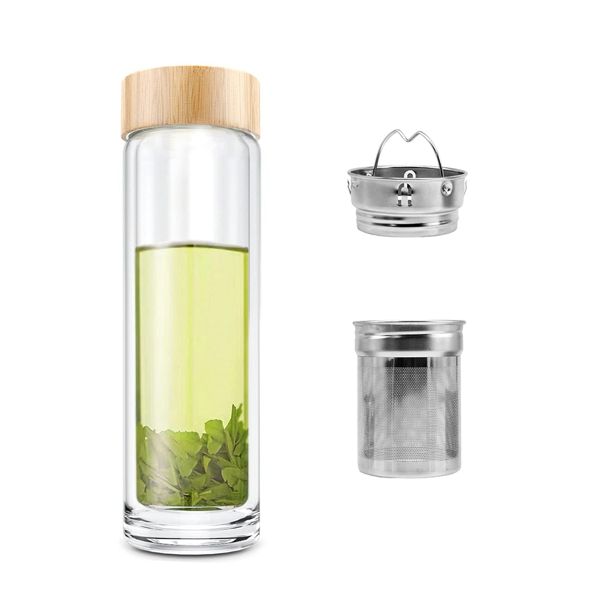 COMI Tea Infuser Bottle, Glass Tea Bottle with Infuser, 14 oz, Double Wall