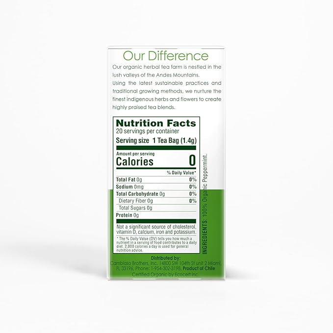 Garden of the Andes - Peppermint Tea - 6 x 20 Tea Bags (120 Count) - USDA Organic Caffeine-Free Herbal Infusion