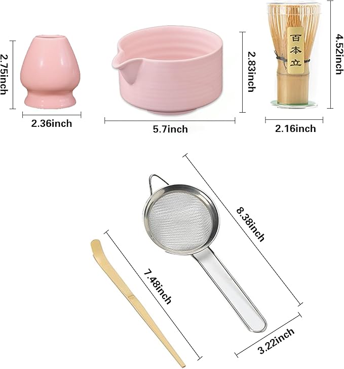 Matcha Whisk Set, 5 Pcs Matcha Kit for Matcha Lovers - Matcha Bowl with Spout, Matcha Whisk and Holder