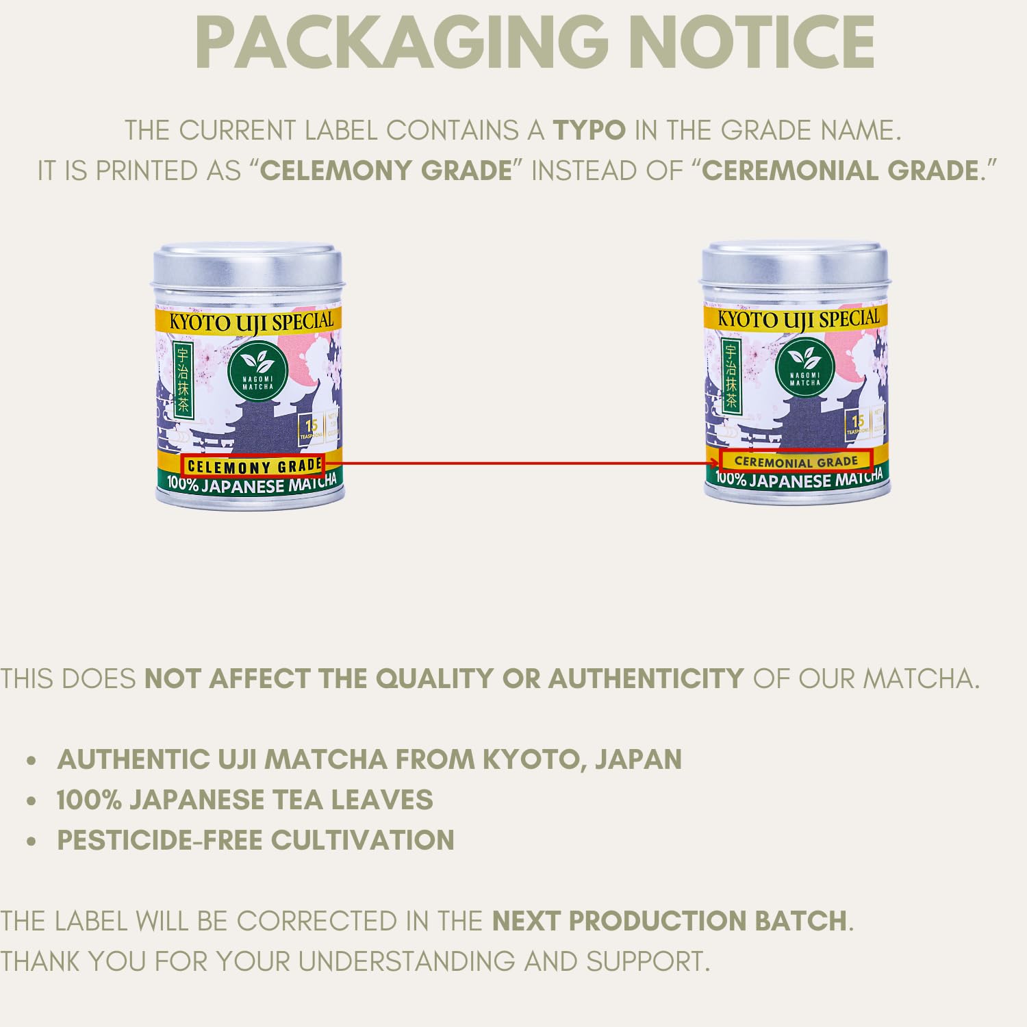 Nagomi Matcha Organic Superior Ceremonial Grade Matcha Green Tea Powder - 100% Authentic Japanese First Harvest from Uji, Kyoto (30g / 1.06oz)