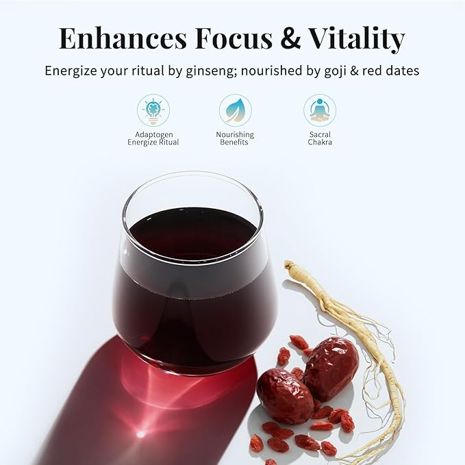 Ginseng Tea Bags - Natural Energy Boost Herbal Tea with Goji Berry & Red Dates, Kidney Tea for Mental Focus, Caffeine F-ree Morning Teas, 10 Counts Starch Bag Gift Box