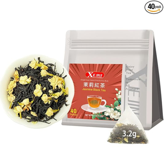XIEJINJI Jasmine Black Tea - 40 Count, Special Blend Black Tea with Jasmine, Fragrant Floral Aroma, Eco-Conscious Tea Bags, 4.5 Oz