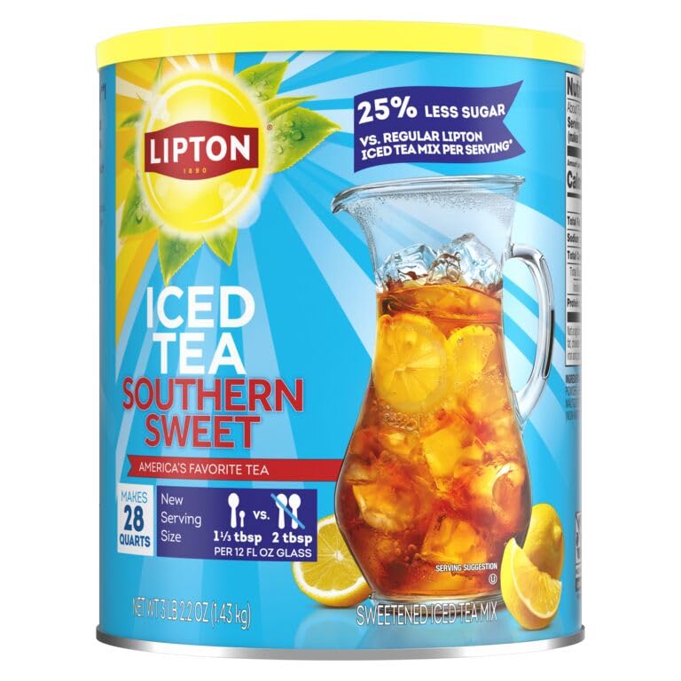 Lipton Reduced Sugar Lemon Iced Tea Mix, Makes 28 Quarts, Pack of 2 | Black tea with lemon flavor and 25% less sugar per serving than regular Lipton Powdered Iced Tea Mix