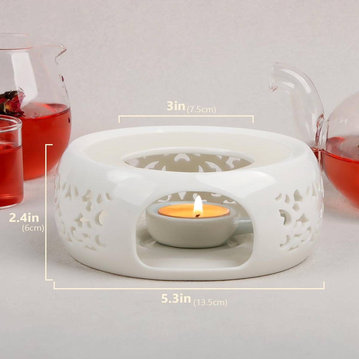 KAYCROWN Teapot Warmer, Ceramic Tea Warmer with Tealight Holder, Teapot Heater for Heating Tea, Coffee, Milk, Tea Light