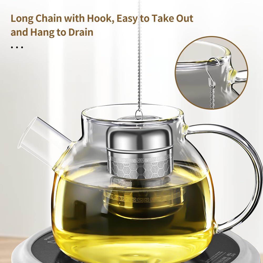 BOMANSI BOMS Tea Strainers for Loose Tea, Extra Fine Mesh Tea Infuser, 316 Stainless Steel with Extended Chain Hook, Loose